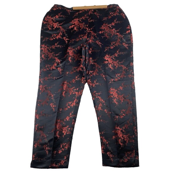 Plus Size Womens 20 Pants Black Silky Cherry Blossom Floral Print NWOT Vintage - Picture 8 of 11